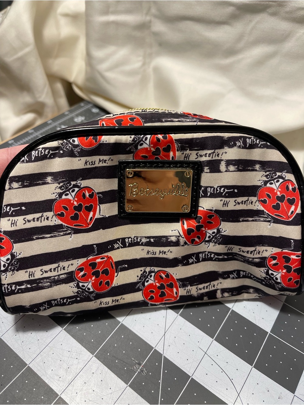 Betseyville Red Lady Bug  Stripe Cosmetic Pouch